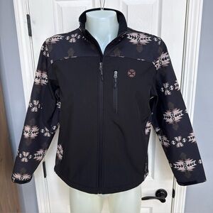 HOOEY Fleece-lined Softshell Jacket Full Zip Black Southwestern Aztec Cowboy L